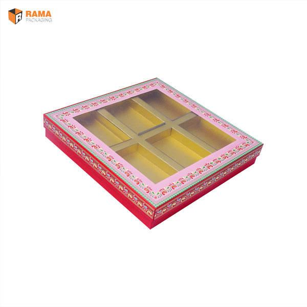 KALAMKARI DESIGN6 KHANA RIGID BOX WITH WINDOW | ( PINK ) | ( 11" x11" x 2") | DIWALI GIFT HAMPERS
