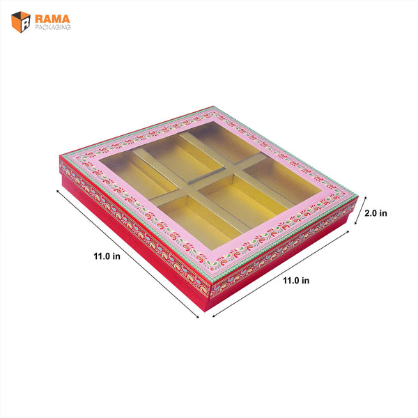 KALAMKARI DESIGN6 KHANA RIGID BOX WITH WINDOW | ( PINK ) | ( 11" x11" x 2") | DIWALI GIFT HAMPERS