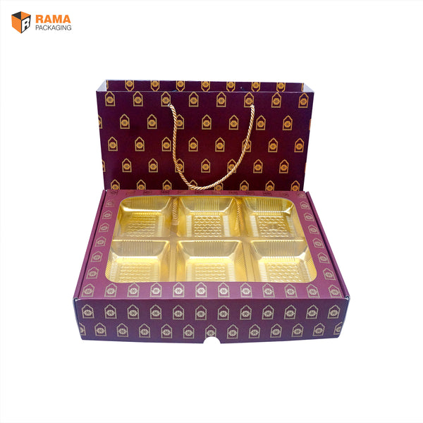Maroon Regal Premium 6 Cavity Window Gift Box with Carry Bag | Festive Box (12"×9.5"×2.5") |Sanskriti Collection