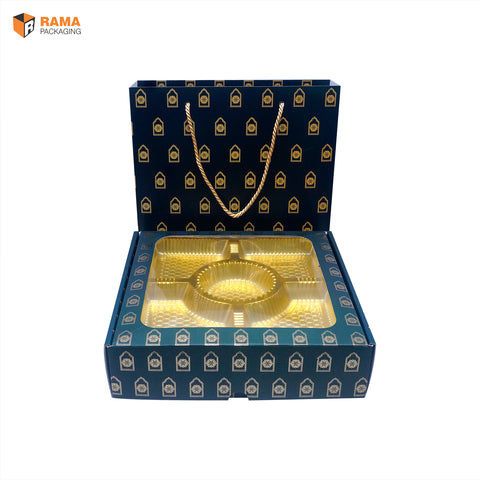 Royal Blue Premium Box with Carry Bag | Festive Box (10.5"×10.5"×2.5") |  Sanskriti Collection