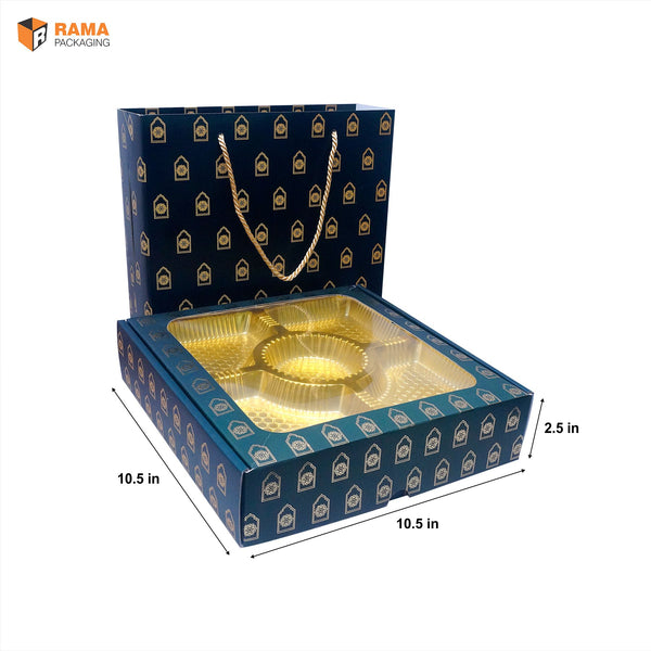 Royal Blue Premium Box with Carry Bag | Festive Box (10.5"×10.5"×2.5") |Sanskriti Collection