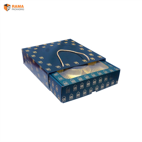 Royal Blue Premium Box with Carry Bag | Festive Box (10.5"×10.5"×2.5") |  Sanskriti Collection