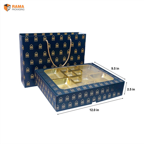 Navy Royale Premium 12 Cavity Window Gift Box with Carry Bag | Festive Box (12"×9.5"×2.5") |  Sanskriti Collection