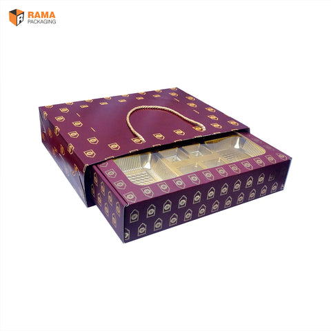 Maroon Regal Premium 12 Cavity Window Gift Box with Carry Bag | Festive Box (12"×9.5"×2.5") |  Sanskriti Collection