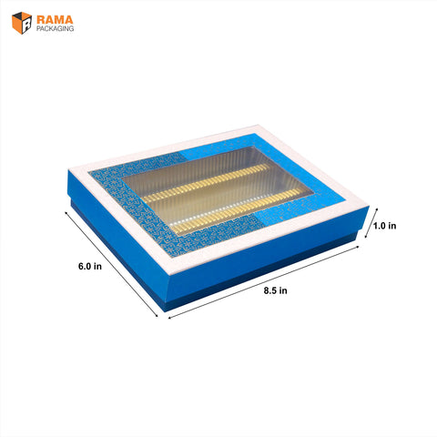Elegant Blue Window Box | Festive Box (8.5"×6"×1") |  Sanskriti Collection