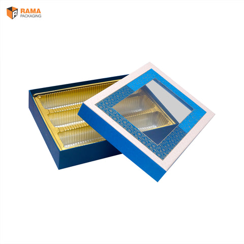 Elegant Blue Window Box | Festive Box (8.5"×6"×1") |  Sanskriti Collection
