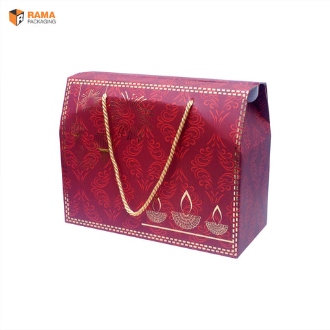 Small Maroon Festive Carry Box | Festive Box (7.5"×4.5"×6") |  Sanskriti Collection