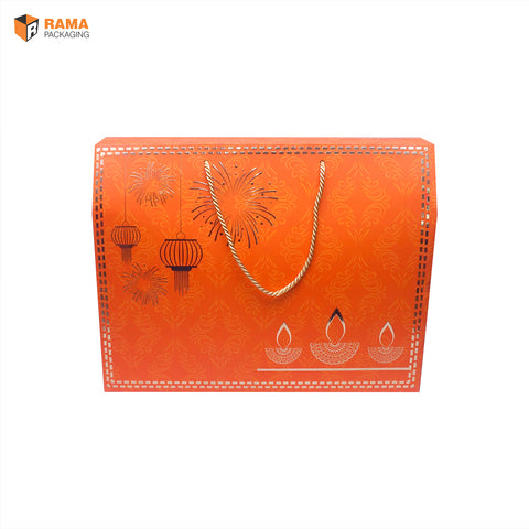 Large Orange Festive Carry Box | Festive Box (14"×8"×5") |  Sanskriti Collection