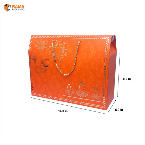 Large Orange Festive Carry Box | Festive Box (14"×8"×5") |  Sanskriti Collection