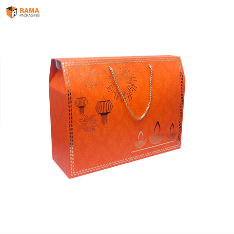 Large Orange Festive Carry Box | Festive Box (14"×8"×5") |  Sanskriti Collection