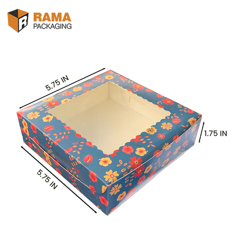 4 Brownie Floral Box | Festive Box (5.75" X 5.75" X 1.75") | Sanskriti Collection