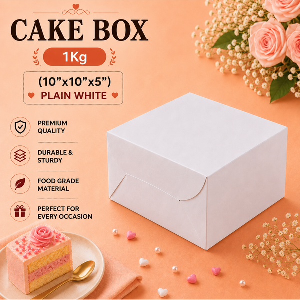 Cake Box - 1Kg - 10"x10"x5" - Plain White