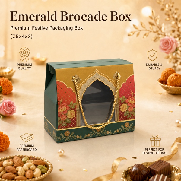 Emerald Brocade Box | Small | (7.5"x4"x3") | Festive Collection | Sanskriti Collection 3.0