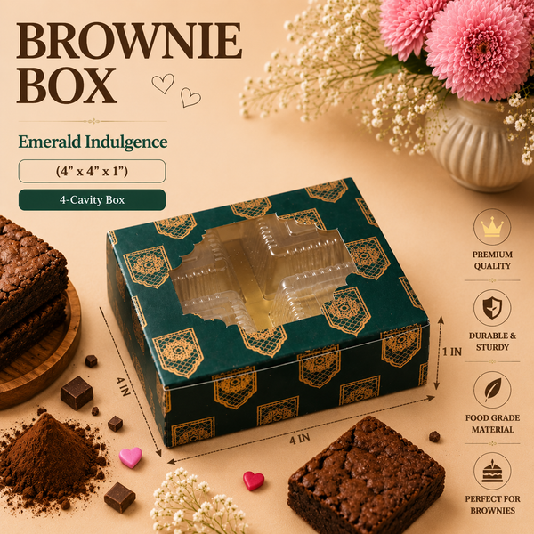 Brownie Box – 4 Cavity – Emerald Indulgence – 4 x 4 x 1 inch – Sanskriti Festive Collection