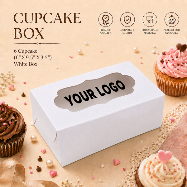 Cupcake Box – 6 Cupcake – White – 6 x 9.5 x 3.5 inch