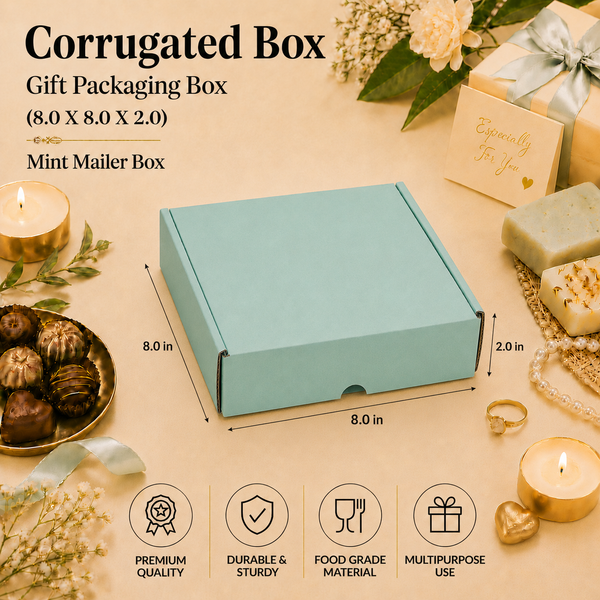 Corrugated Mailer Box – Mint Hamper Box – 8 x 8 x 2 inch