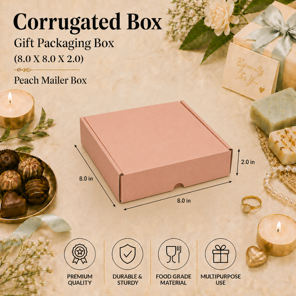 Corrugated Mailer Box – Peach Hamper Box – 8 x 8 x 2 inch