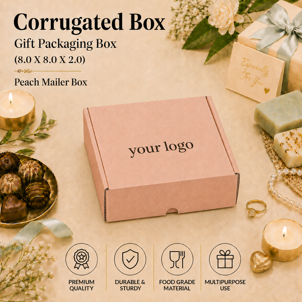 Corrugated Mailer Box – Peach Hamper Box – 8 x 8 x 2 inch