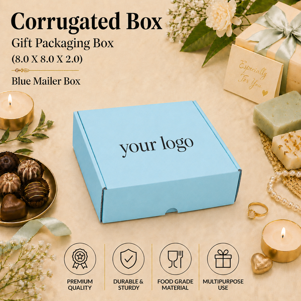 Corrugated Mailer Box – Blue Hamper Box – 8 x 8 x 2 inch