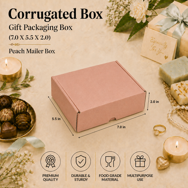 Corrugated Mailer Box – Peach Hamper Box – 7 x 5.5 x 2 inch