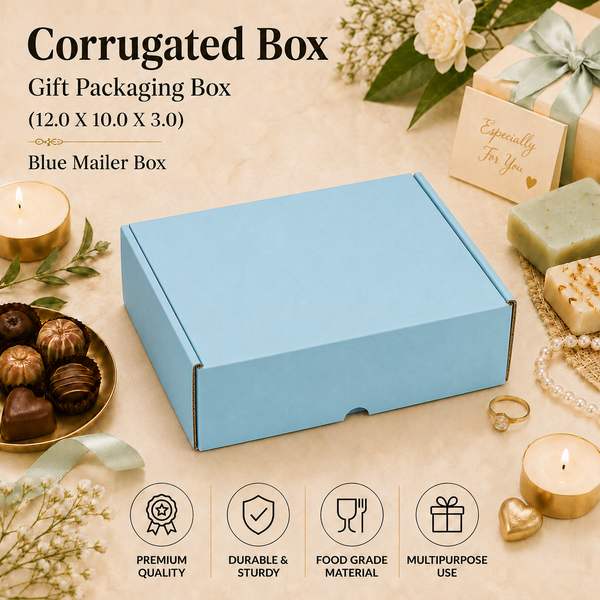 Corrugated Mailer Box – Blue Hamper Box – 12 x 10 x 3 inch
