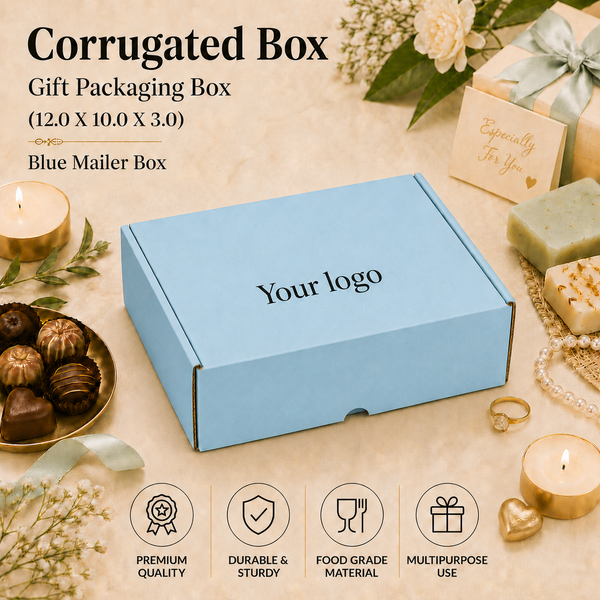 Corrugated Mailer Box – Blue Hamper Box – 12 x 10 x 3 inch