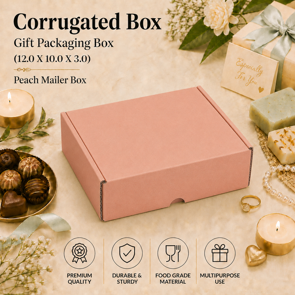 Corrugated Mailer Box – Peach Hamper Box – 12 x 10 x 3 inch