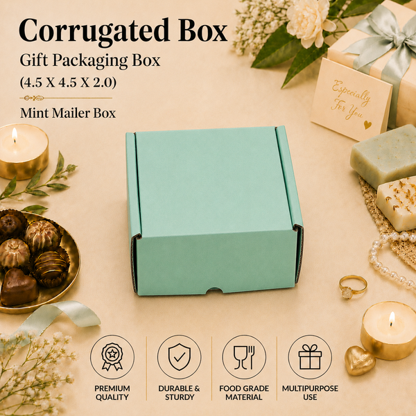 Corrugated Mailer Box – Mint Hamper Box – 4.5 x 4.5 x 2 inch