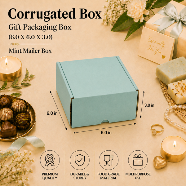 Corrugated Mailer Box – Mint Hamper Box – 6 x 6 x 3 inch