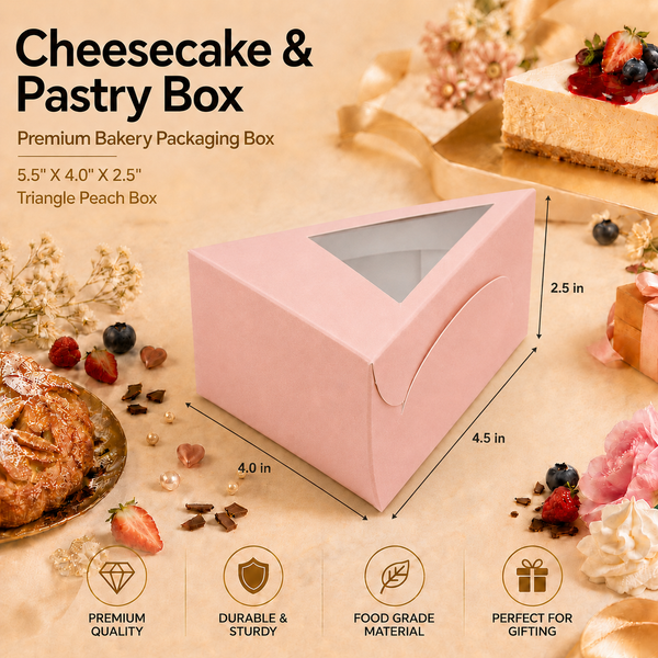 Cake Slice Box – Triangle – Peach – 5.5 x 4 x 2.5 inch