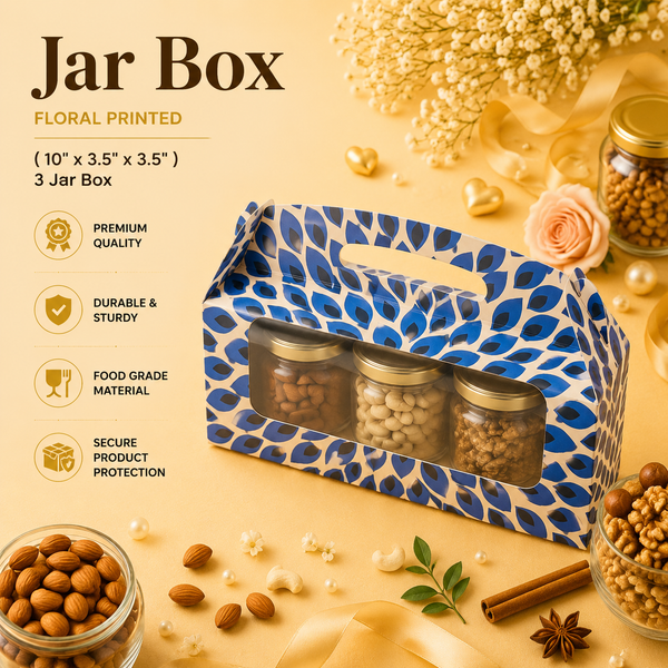 Jar Box for 3 - New Collection (FLORAL PRINTED) - Hamper Bag- (10.0" x 3.5" x 3.5" )