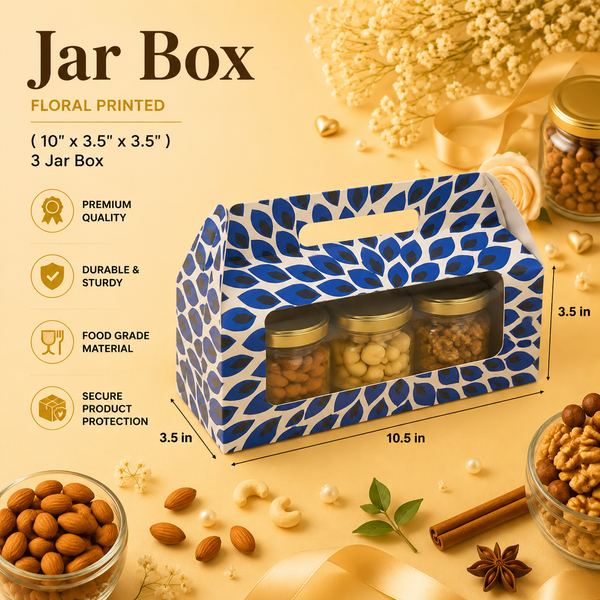 Jar Box for 3 - New Collection (FLORAL PRINTED) - Hamper Bag- (10.0" x 3.5" x 3.5" )