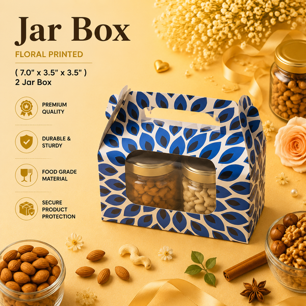 Jar Box for 2 - New Collection (BLUE FLORAL PRINTED) - Hamper Bag - (7.0" x 3.5" x 3.5" )