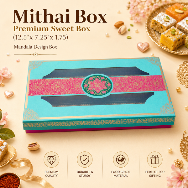 Mithai Box with Window – Mandala Design – 1kg – 12.5 x 7.25 x 1.75 inch