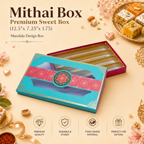 Mithai Box with Window – Mandala Design – 1kg – 12.5 x 7.25 x 1.75 inch