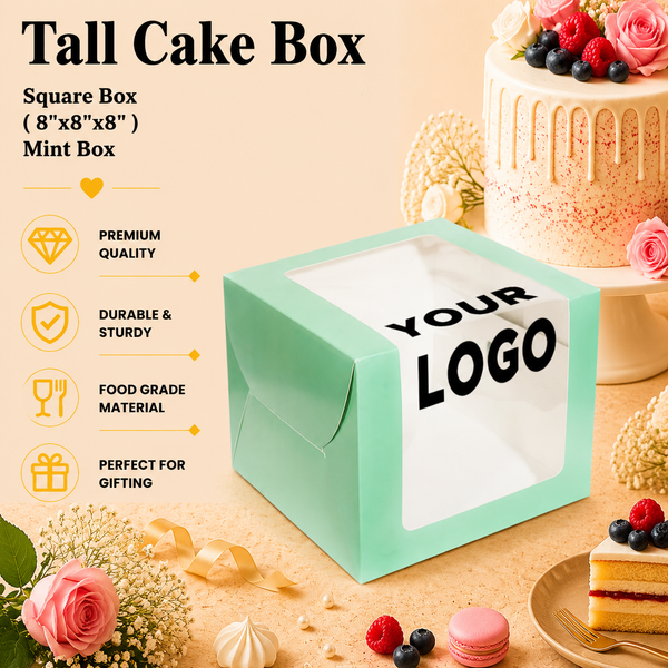 Tall Cake Box – Square – Mint – 8 x 8 x 8 inch