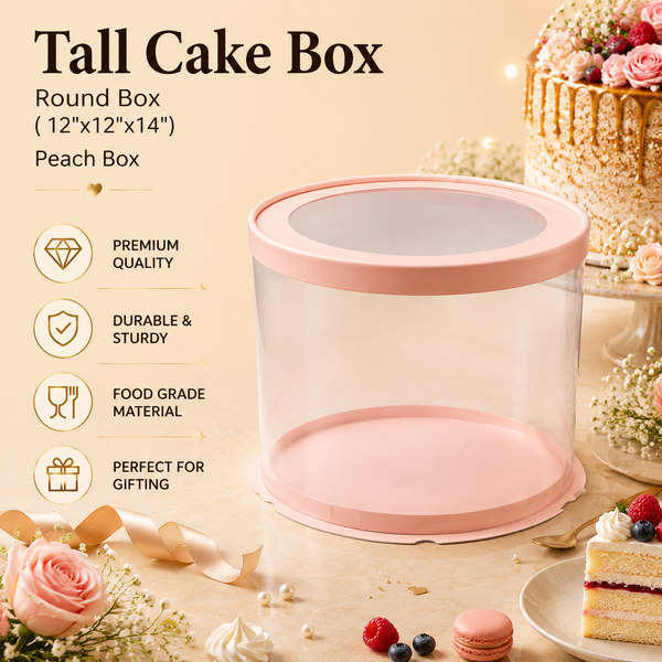 Tall Cake Box – Round – Peach – 12 x 12 x 14 inch