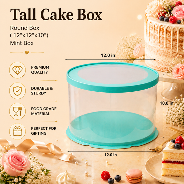 Tall Cake Box – Round – Mint – 12 x 12 x 10 inch