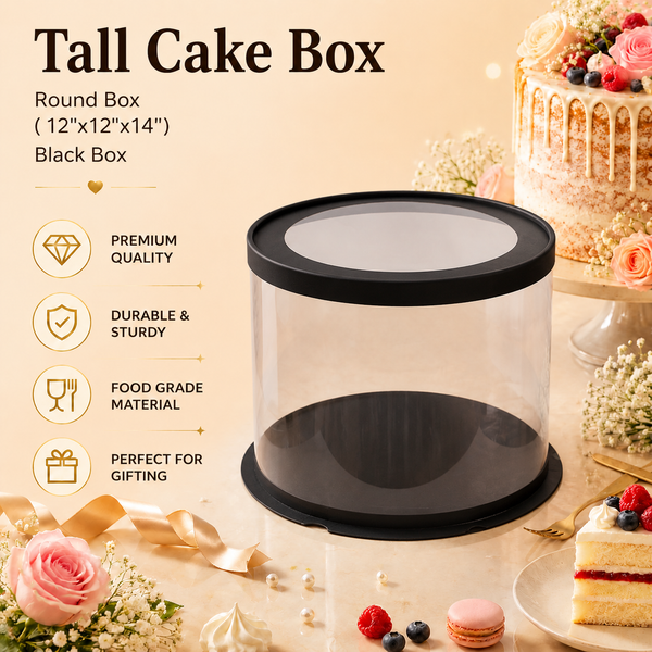 Tall Cake Box – Round – Black – 12 x 12 x 14 inch