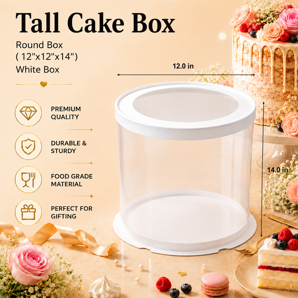Tall Cake Box – Round – White – 12 x 12 x 14 inch