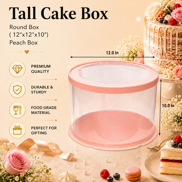 Tall Cake Box – Round – Peach – 12 x 12 x 10 inch