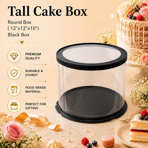 Tall Cake Box Round  - (12"x12"x10") - Black