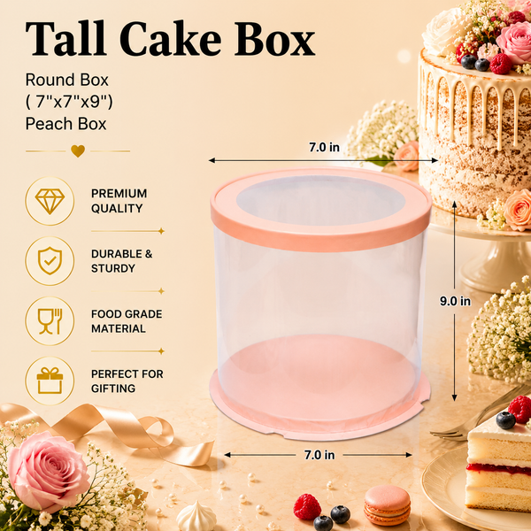Tall Cake Box – Round – Peach – 7 x 7 x 9 inch