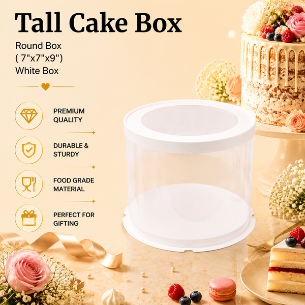 Tall Cake Box – Round – White – 7 x 7 x 9 inch