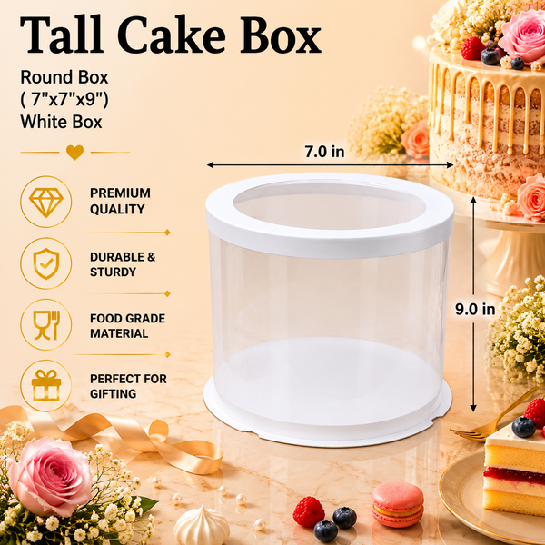 Tall Cake Box – Round – White – 7 x 7 x 9 inch