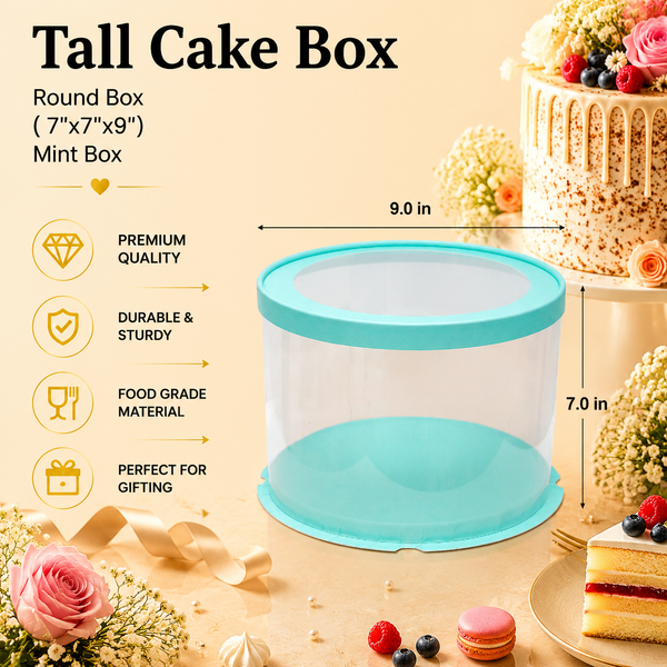 Tall Cake Box – Round – Mint – 7 x 7 x 9 inch