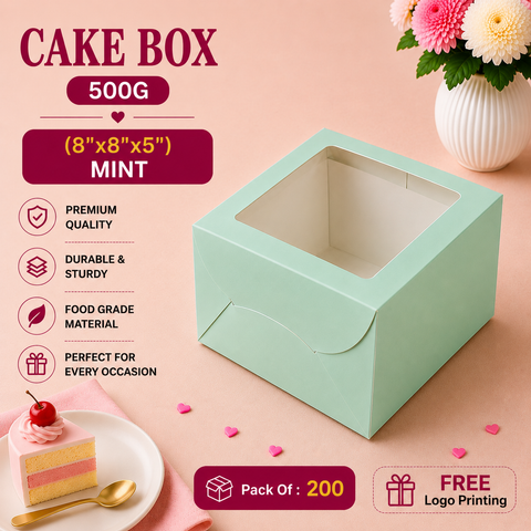 Cake Box - 500g - 8"x8"x5" - Mint