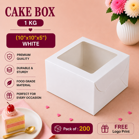 Cake Box 1 Kg (10"x10"x5") White - Window