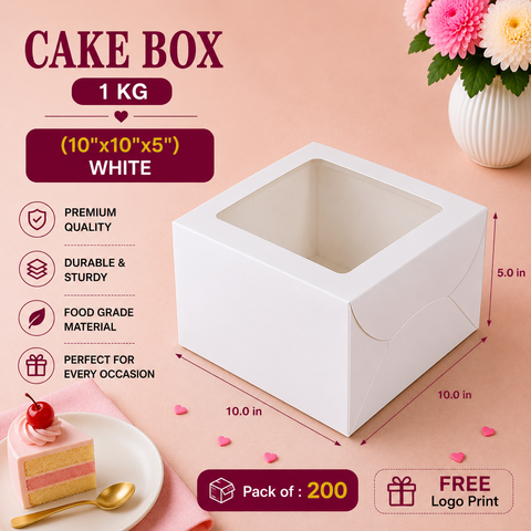 Cake Box 1 Kg (10"x10"x5") White - Window