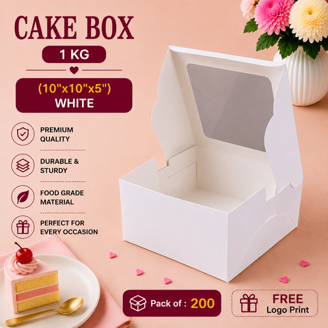 Cake Box 1 Kg (10"x10"x5") White - Window